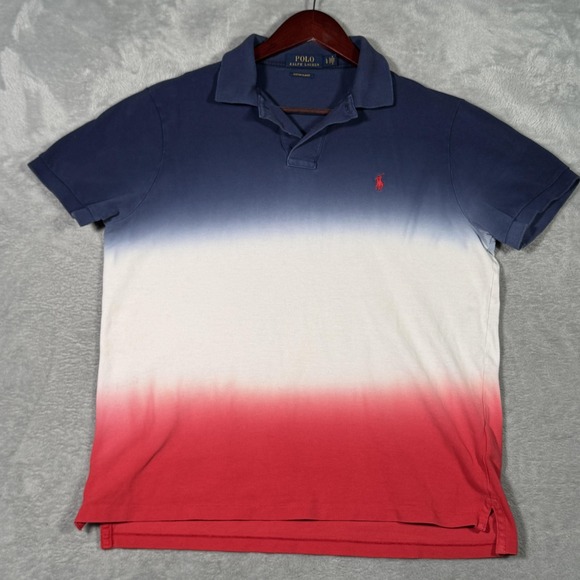 Polo Ralph Lauren Other - Polo Ralph Lauren Polo Shirt Mens Large Red White Blue Ombre Custom Slim Fit